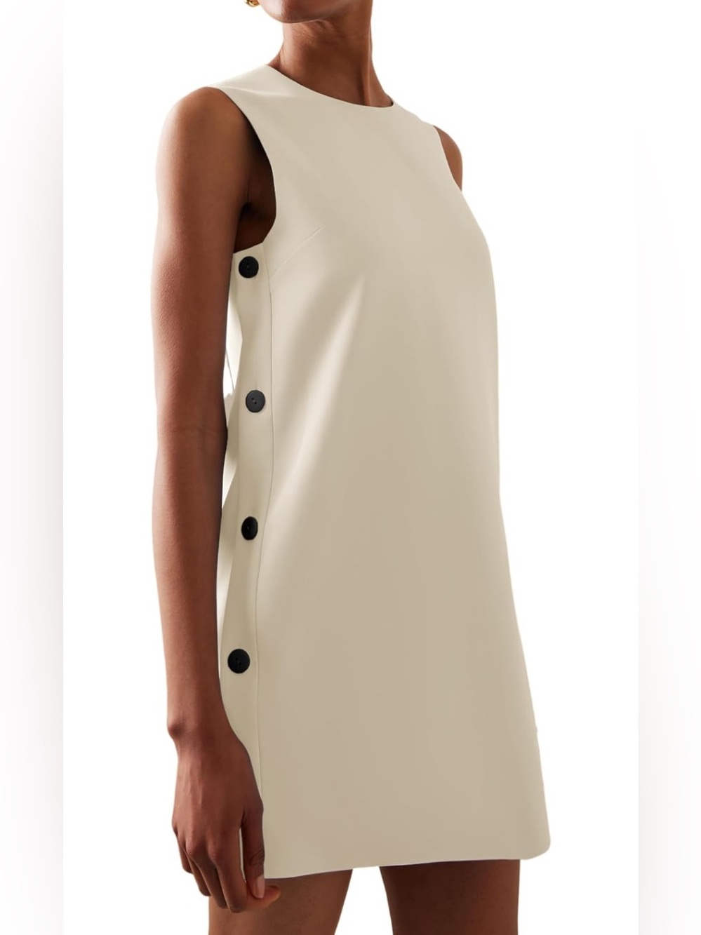 Sleeveless Side-Button Shift Dress in Ivory